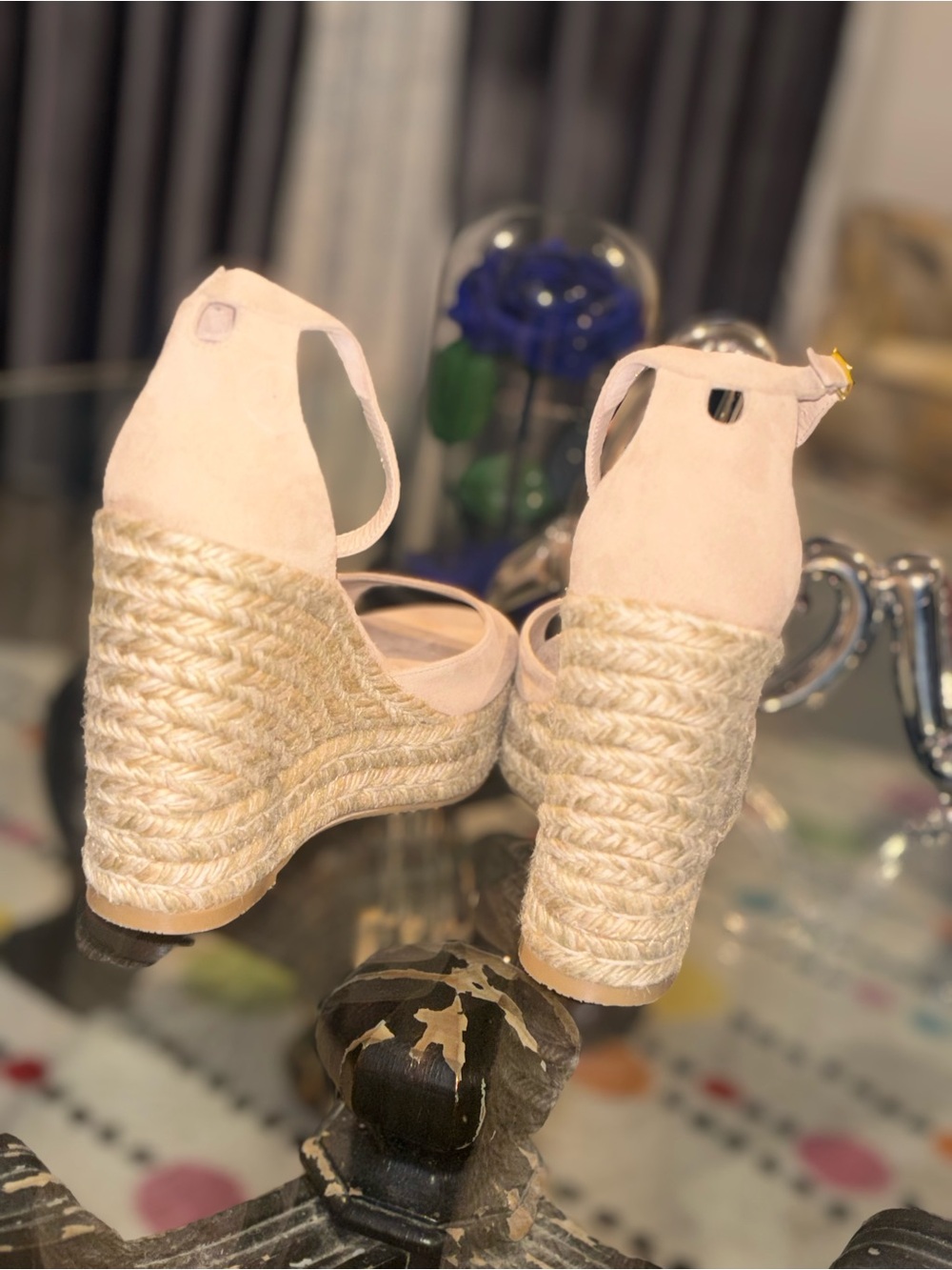 Stuart Weitzman Blush Pink Suede Espadrille Wedge Sandals - Picture 2 of 7